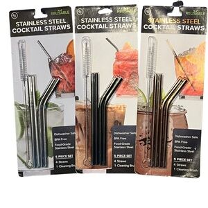 (3) 4th Utensil Stainless Steel Reusable Cocktail Straws - New in package